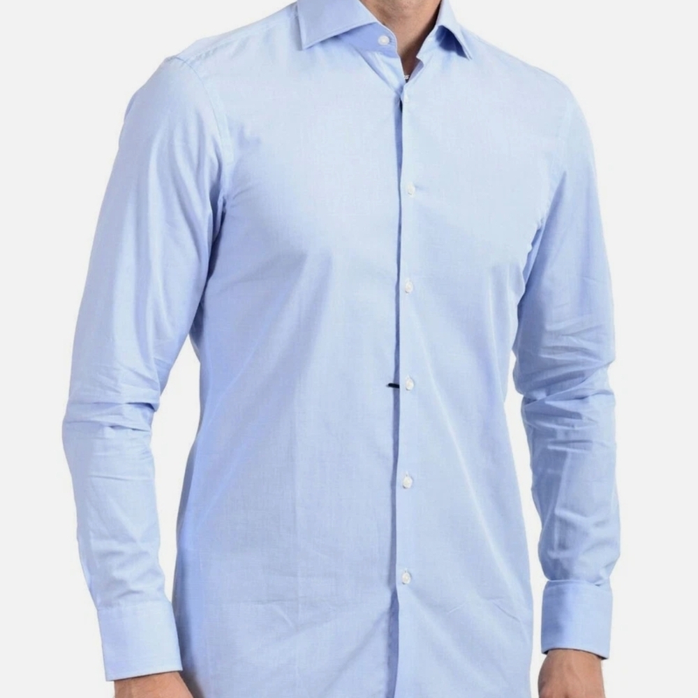 Hugo Boss Light Blue Slim Fit Dress Shirt 16 Non-Iron Cotton Office